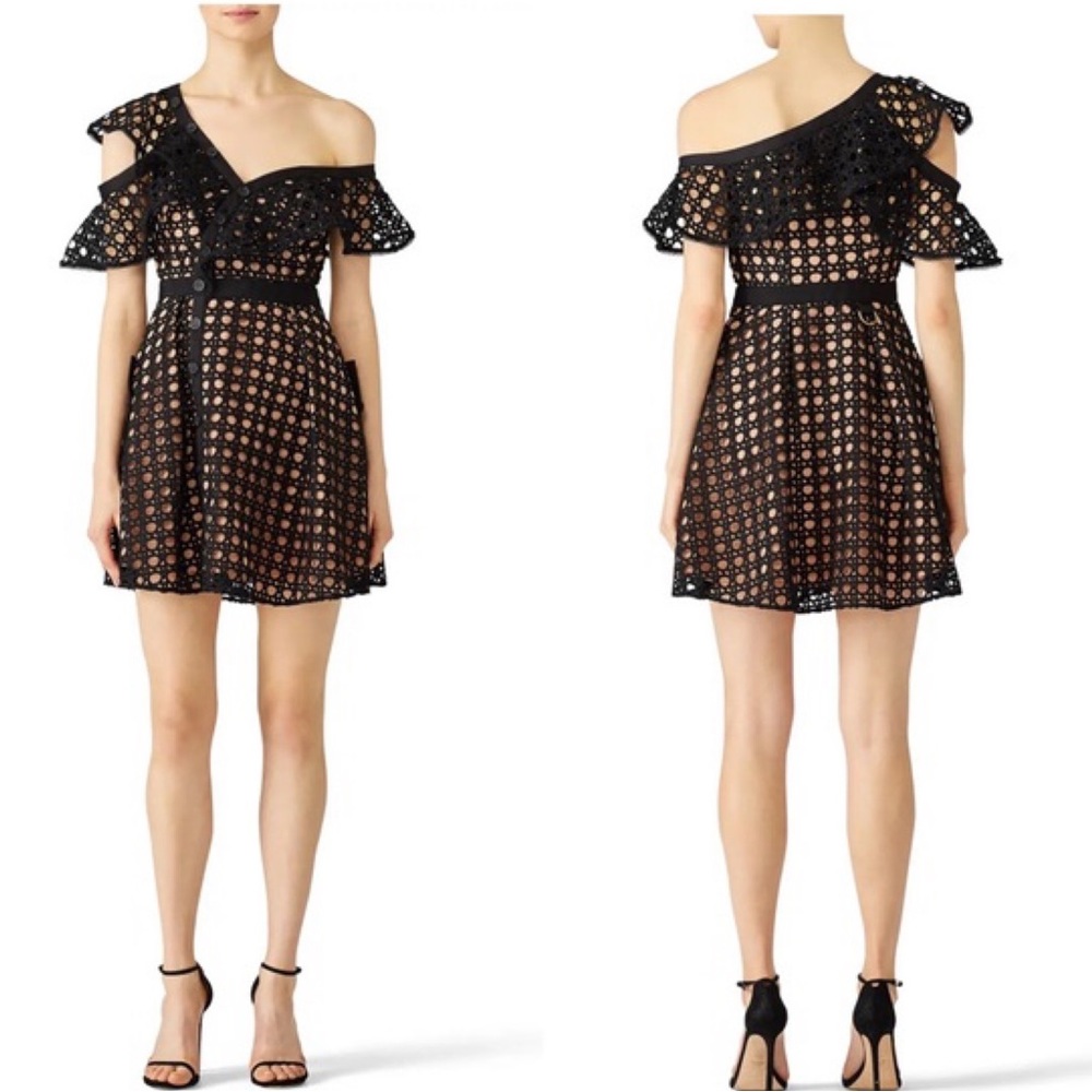 NWT Black Guipure Frill Mini Dress by Self Portrait Sz 4 Khloe Kardashian